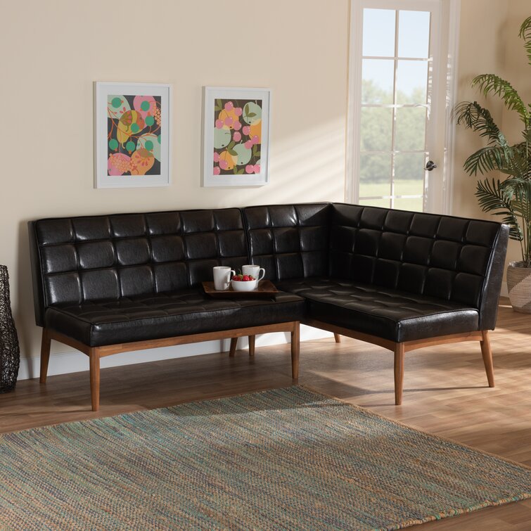 Black leather dining discount bench